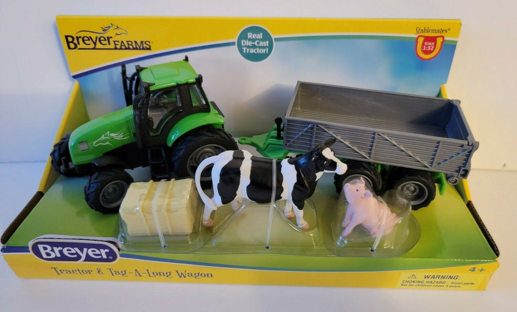 Breyer - Farm Tractor & Tag-a-Long Wagon w/ Cow & Pig Playset